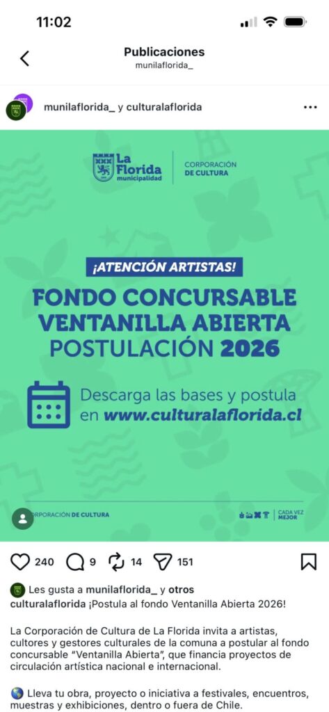 La Florida abre convocatoria 2026 del fondo cultural “Ventanilla Abierta” para artistas y gestores locales
